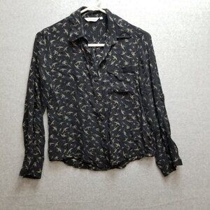 TYLHO Silk Blouse Button up Bird Print Top Swifts? Women's Size Small S